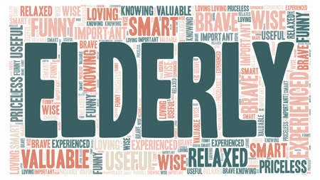 Elderly inclusion word cloud isolated on a white background. Vintage color palette.