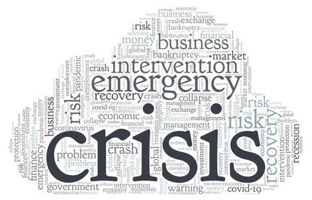 Economic crisis word cloud isolated on a white backgroundのイラスト素材