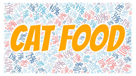 Cat food sale percentage discount word cloud isolated on a white background.のイラスト素材