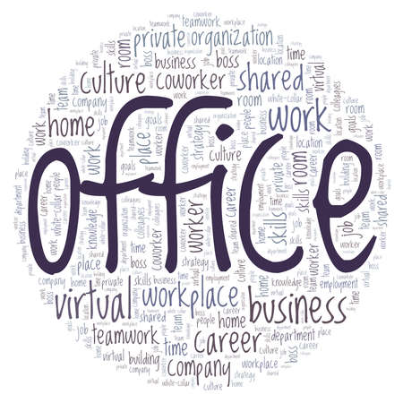Virtual business office vector illustration word cloud isolated on a white background.