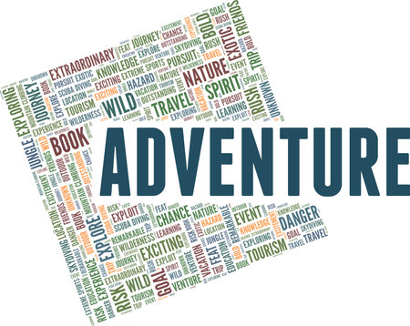 Adventure vector illustration word cloud isolated on a white background.のイラスト素材