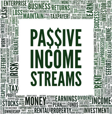 Passive income streams vector illustration word cloud isolated on a white background.のイラスト素材