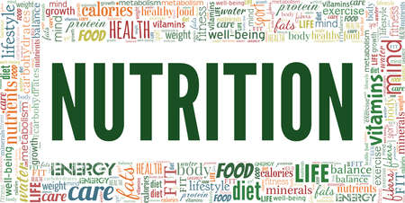 Nutrition vector illustration word cloud isolated on a white background.
