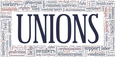 Unions vector illustration word cloud isolated on a white background.のイラスト素材