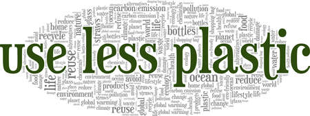 Use Less Plastic vector illustration word cloud isolated on a white background.