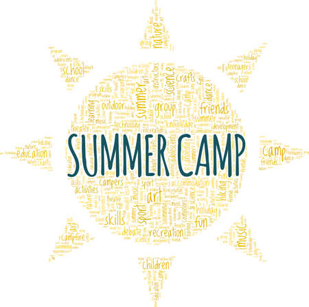 Summer camp vector illustration word cloud isolated on a white background.のイラスト素材
