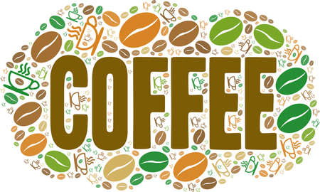 Coffee beans and cups vector illustration isolated on white background.のイラスト素材