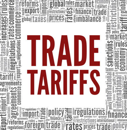 Trade Tariffs word cloud conceptual design isolated on white background.のイラスト素材