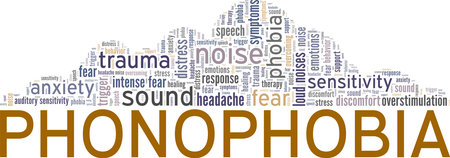 Fear Of Sound: Phonophobia word cloud conceptual design isolated on white background.のイラスト素材