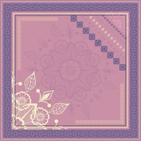 Decorative ornament with mandala decoration. For print Bandanna, shawl, tablecloth, fabric fashion, scarf, design.のイラスト素材