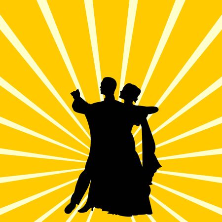 illustration of silhouette a couple dancing waltzのイラスト素材