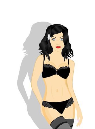 A beautiful sexy girl in black  lingerie.のイラスト素材