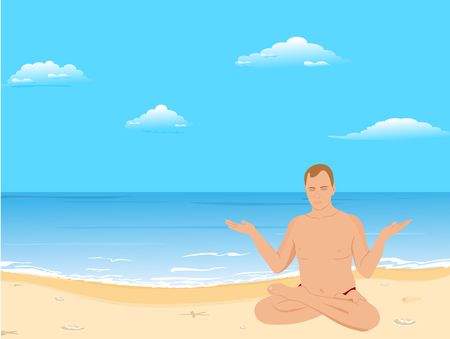 yoga: the man sits on a beach and meditatesのイラスト素材