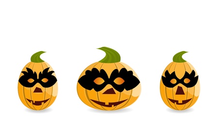 Halloween gang of pumpkins dressed in masks are isolated on white backgroundのイラスト素材