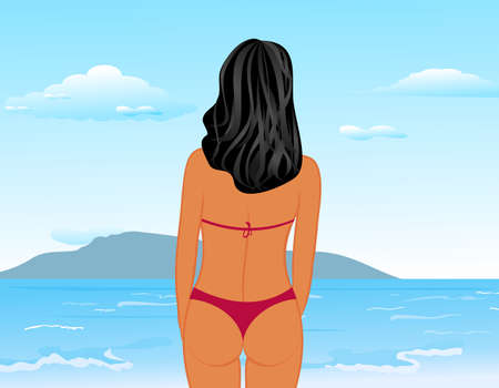 Illustration sexy woman's back on the beach - vectorの写真素材