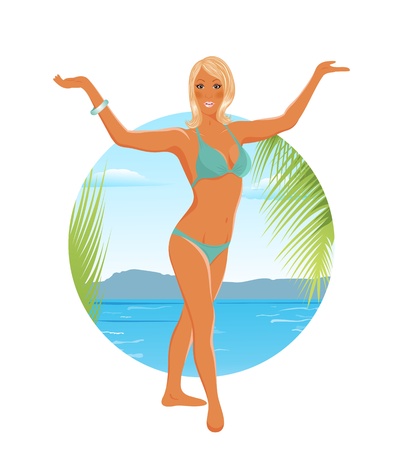 Illustration pretty blond girl on summer background - vectorのイラスト素材