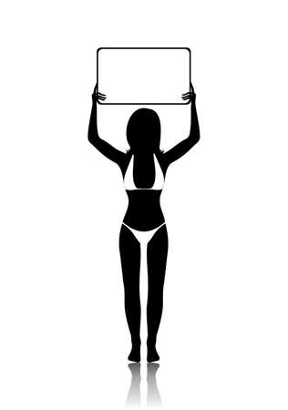 Illustration girl silhouette with banner isolated - vectorのイラスト素材