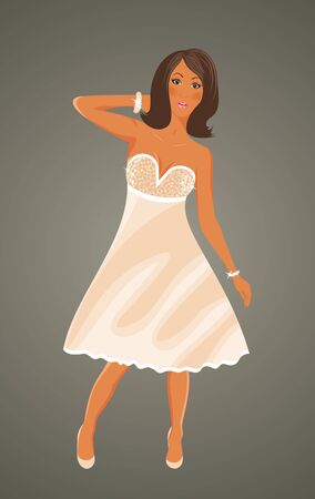 Illustration pretty girl in white dress - vectorのイラスト素材