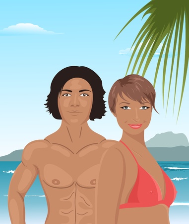 Illustration sexy girl and man on beach - vectorのイラスト素材