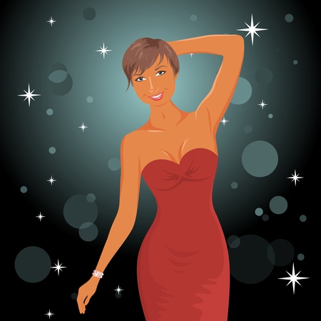 Illustration cute dancing girl in red dress - vectorのイラスト素材