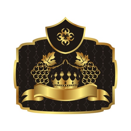 Illustration gold label with grapevine with crown - vectorのイラスト素材