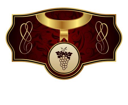 Illustration vintage gold label with grapevine - vectorのイラスト素材