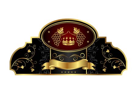 Illustration decorative gold frame label with grapevine - vectorのイラスト素材