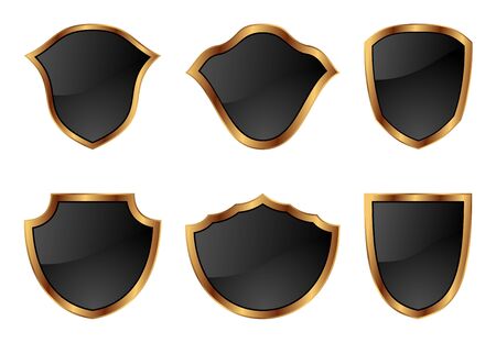 Illustration set of shields in 6 different shapes - vectorのイラスト素材