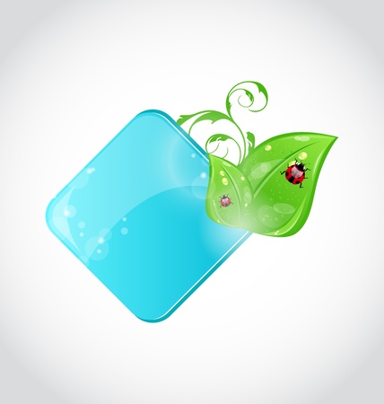Illustration beautiful icon with green leaves and ladybugs - vectorのイラスト素材
