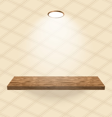 Illustration vintage wallpapered room with light wooden shelf - vectorのイラスト素材