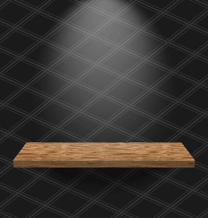 Illustration vintage wallpapered room with light wooden shelfのイラスト素材