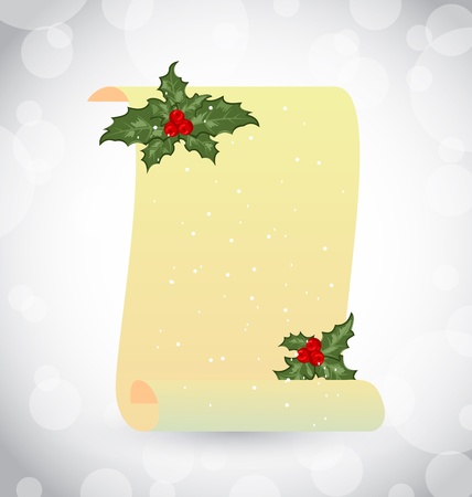 Illustration paper scroll with Christmas hollyのイラスト素材