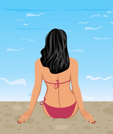 Illustration pretty girl sitting on coast - vectorのイラスト素材