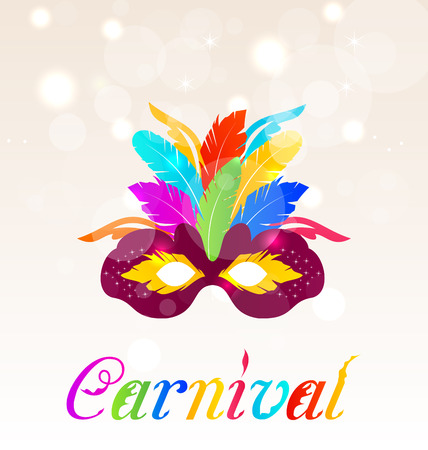 Illustration colorful carnival mask with feathers with text - vectorのイラスト素材