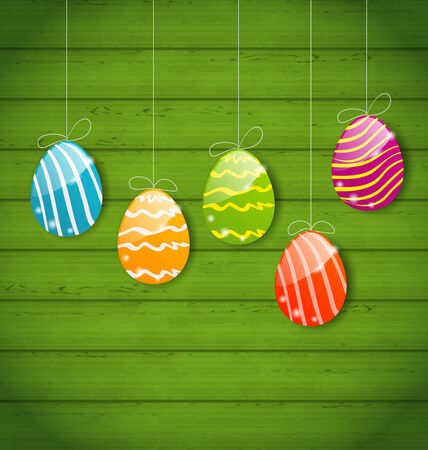 Illustration Easter colorful eggs on wooden texture - vectorのイラスト素材