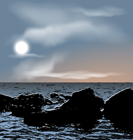 Illustration nature background, sea stones during dusk  のイラスト素材