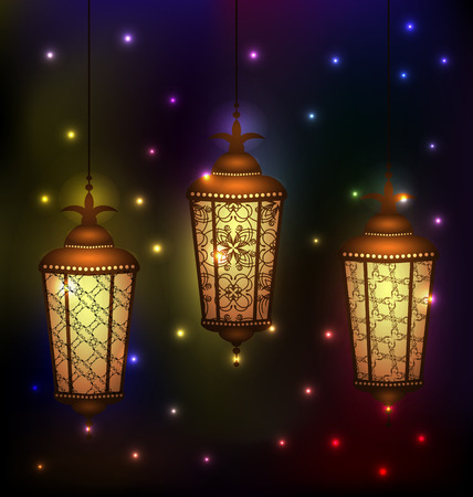 Illustration set Arabic lamps for holy month of muslim community Ramadan Kareem - vectorのイラスト素材