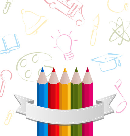 Illustration colorful pencils with ribbon, on pictogram  background のイラスト素材