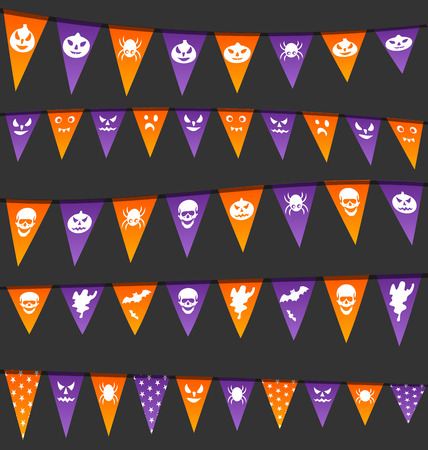 Illustration Halloween hanging flags with different symbols のイラスト素材