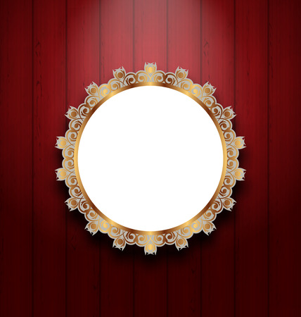 Illustration ornate picture frame on wooden wall のイラスト素材