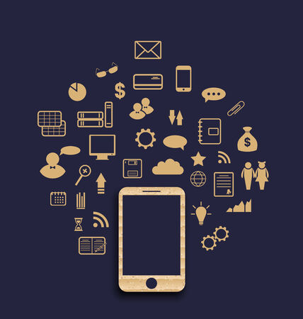 Illustration virtual world with smartphone, set infographic element - vectorのイラスト素材