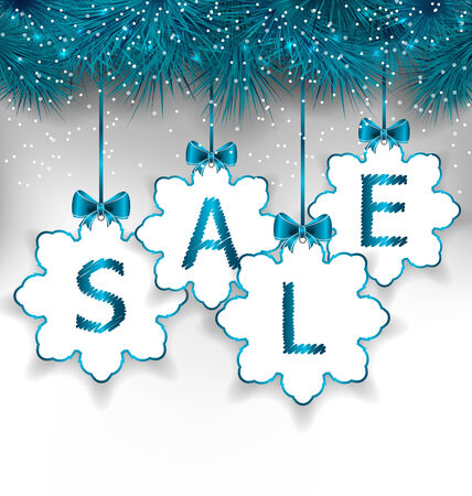 Illustration Christmas paper snowflakes with lettering sale - vectorのイラスト素材