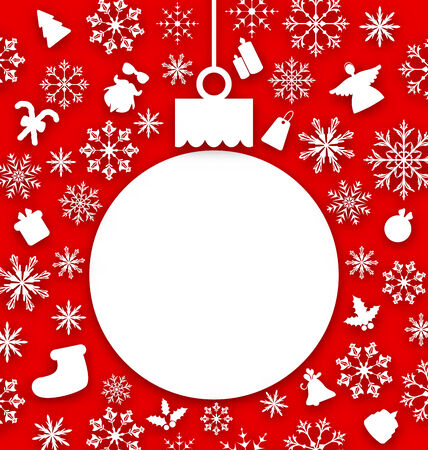 Illustration Christmas paper hanging ball as a postcard - vectorのイラスト素材