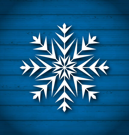 Illustration geometric snowflake on wooden background - vectorのイラスト素材