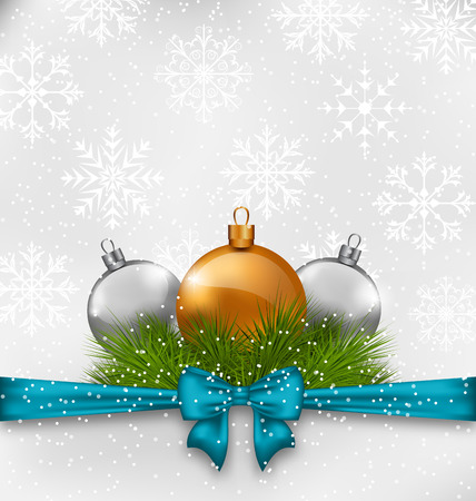 Illustration Christmas background with fir twigs and glass balls - vectorのイラスト素材