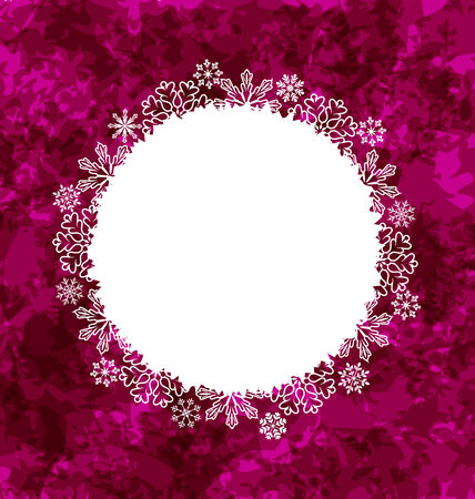 Illustration Christmas round frame made in snowflakes on grunge background - vectorのイラスト素材