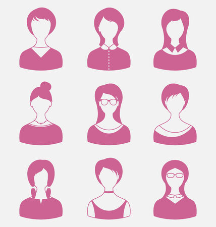 Illustration avatars set front portrait of females isolated on white background - vectorのイラスト素材