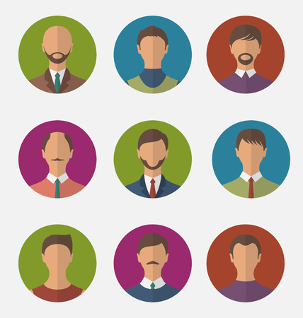 Illustration set colorful male faces circle icons, trendy flat style - vectorのイラスト素材