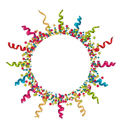 Illustration round frame made of multicolored paper serpentine and confetti, isolated on white background - vectorのイラスト素材