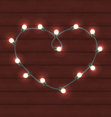 Illustration garland heart shaped on wooden background for Valentine Day - vectorのイラスト素材
